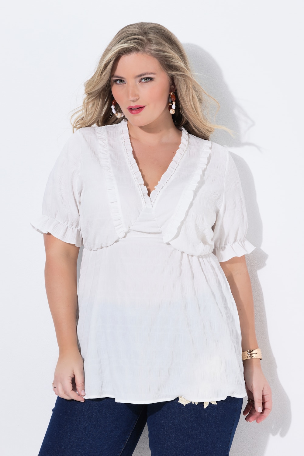 Bluse, A-Linie, Rüschen, Halbarm