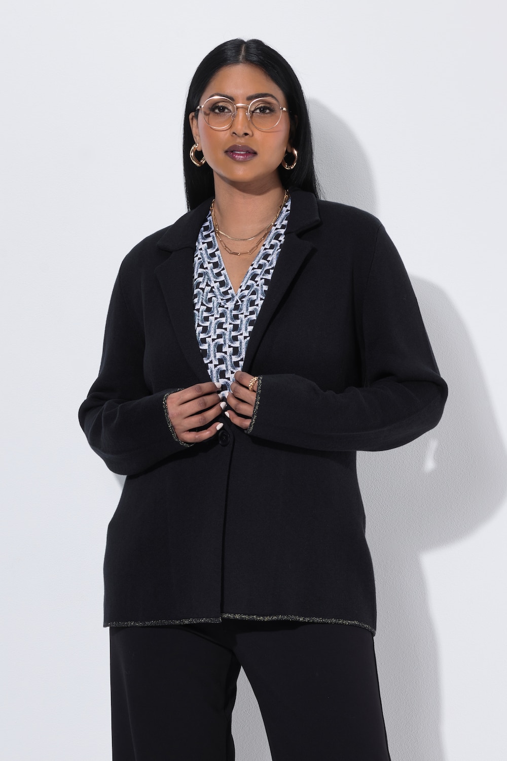 Strickblazer, Glitzereffekt, tailliert, Reverskragen, Langarm