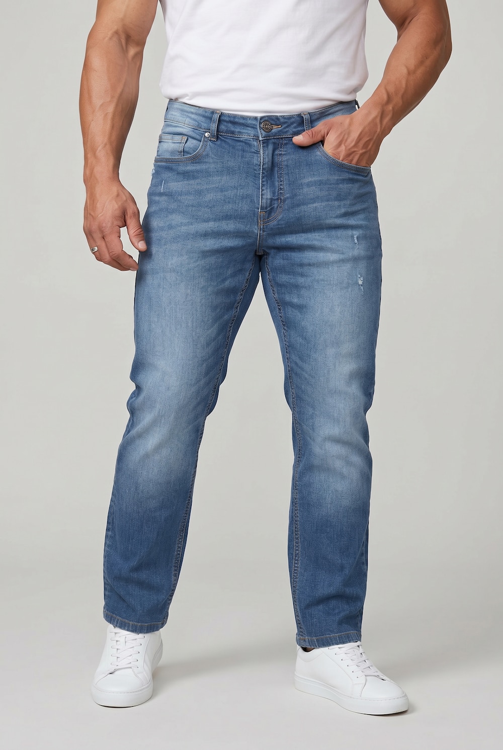 Jeans Bauchfit, Regular Fit, 5-Pocket, Destroy Denim, bis 72