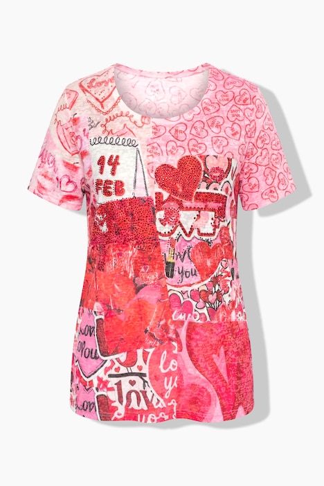 T-shirt dal taglio comodo con fantasia a cuori e mezze maniche