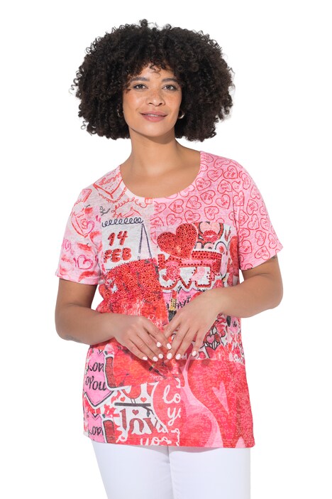 Tričko, komfortní střih, srdíčkový vzor, krátký rukáv