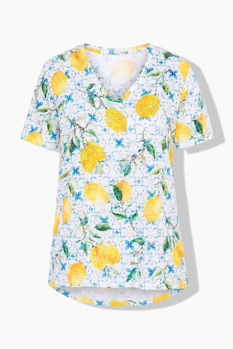 T-Shirt, A-Linie, Zitronenmuster, Halbarm