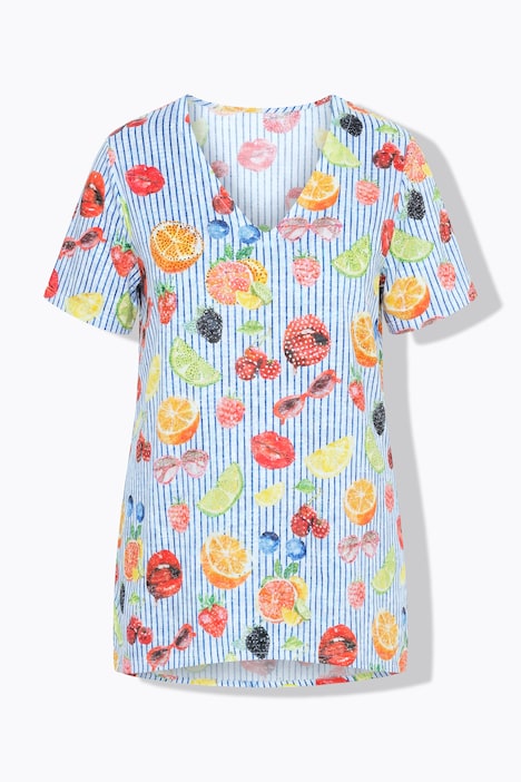 T-shirt, A-lijn, vruchtmotief, korte mouw