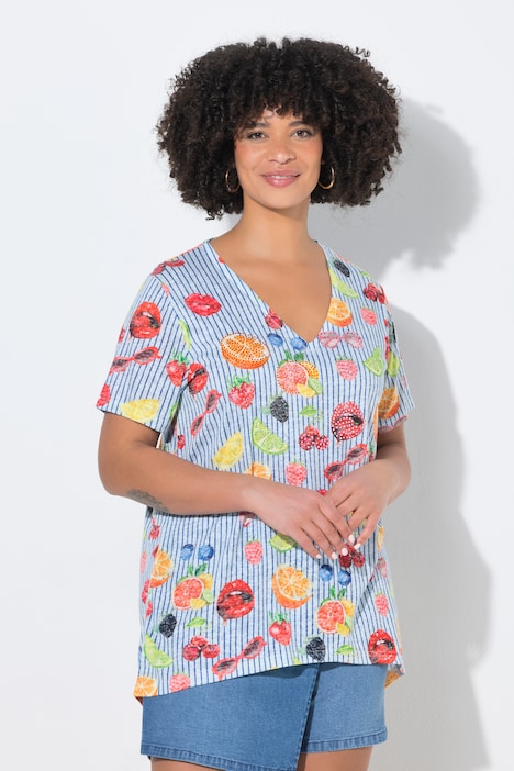 T-shirt, A-lijn, vruchtmotief, korte mouw