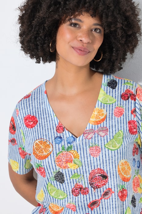 T-shirt, A-lijn, vruchtmotief, korte mouw