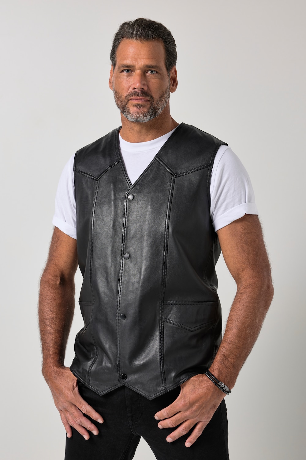 Leder-Weste, Leder, Lammnappa, 2 Taschen, bis 7 XL
