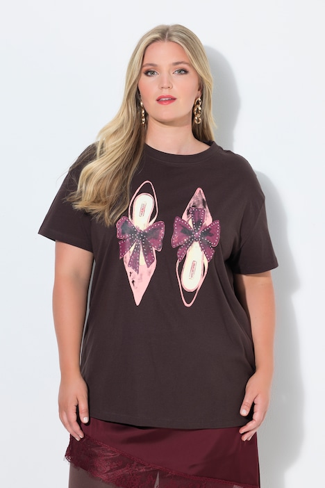 T-Shirt, Boxy Fit, Pumps-Motiv, Ziersteinchen