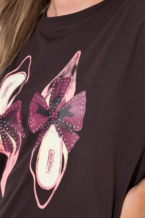 T-Shirt, Boxy Fit, Pumps-Motiv, Ziersteinchen