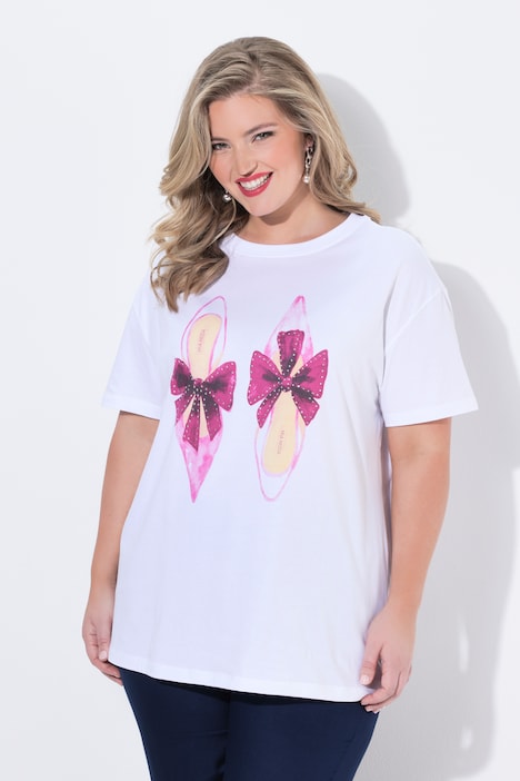 T-Shirt, Boxy Fit, Pumps-Motiv, Ziersteinchen