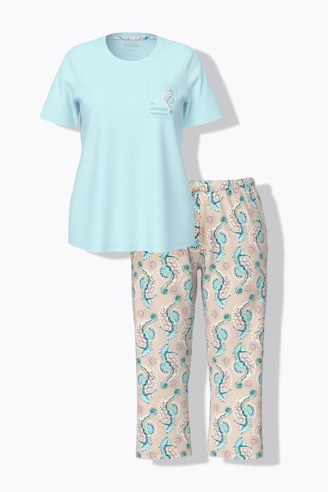 Pyjama motif hippocampes, décolleté rond et manches courtes