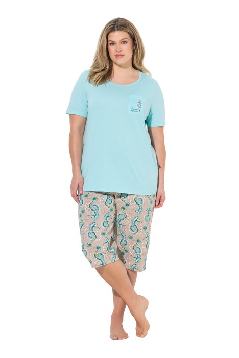 Pyžamo, motiv mořského koníka, kulatý výstřih, polodlouhý rukáv