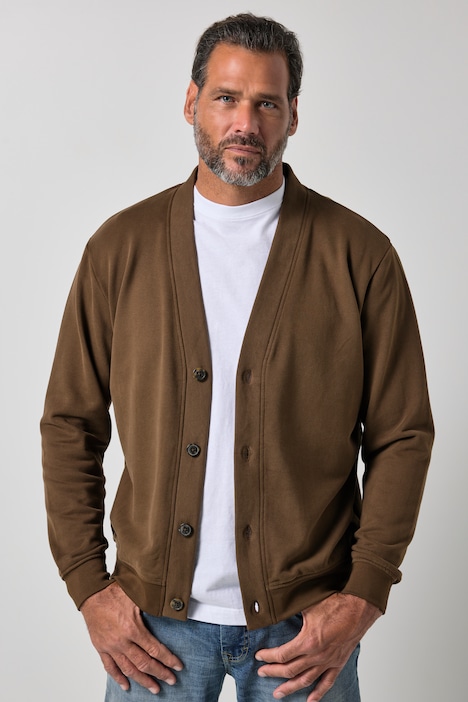 Sweatjacke, V-Ausschnitt, Knopfleiste, bis 8 XL