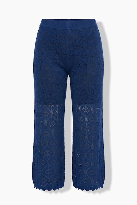 Culotte, weites, gerades Bein, Ajour-Strick, Elastikbund