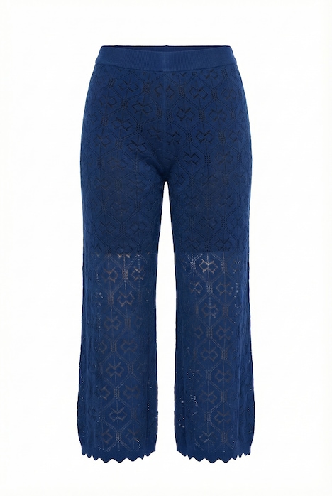 Kalhoty Culotte, široké, rovné nohavice, ažurová pletenina, elastický pas