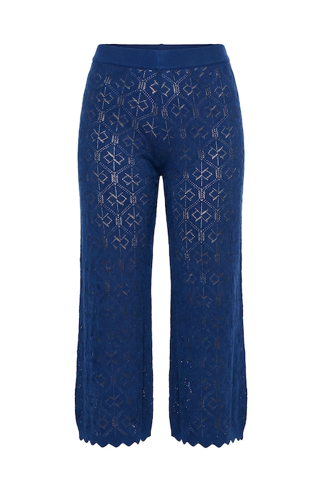 Kalhoty Culotte, široké, rovné nohavice, ažurová pletenina, elastický pas