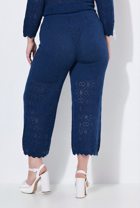 Culotte, weites, gerades Bein, Ajour-Strick, Elastikbund