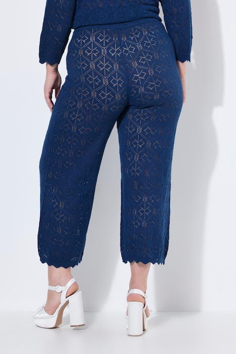 Culotte, weites, gerades Bein, Ajour-Strick, Elastikbund