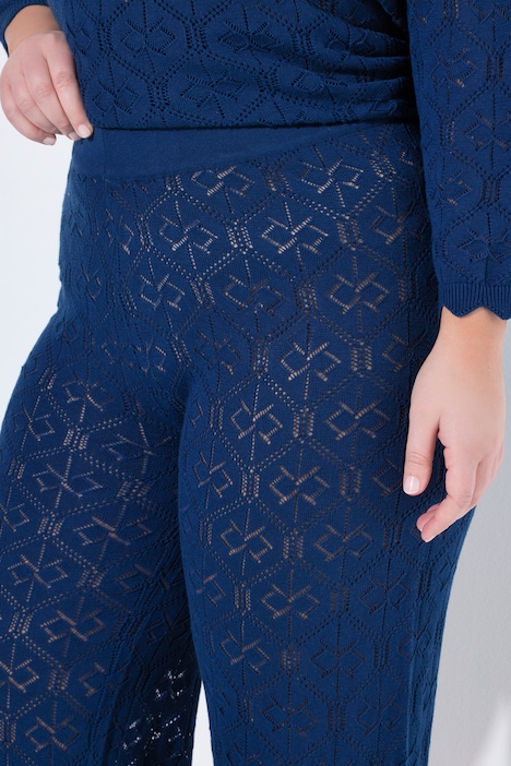 Culotte, weites, gerades Bein, Ajour-Strick, Elastikbund