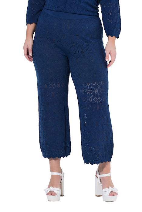 Kalhoty Culotte, široké, rovné nohavice, ažurová pletenina, elastický pas