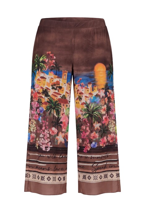 Kalhoty Culotte, široké, rovné nohavice, potisk