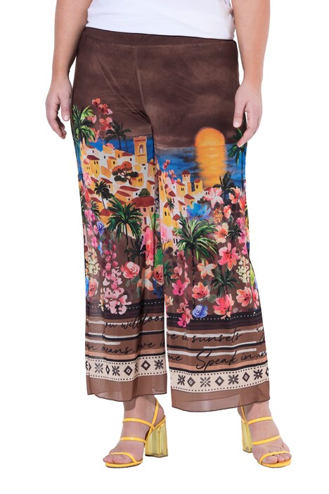 Kalhoty Culotte, široké, rovné nohavice, potisk