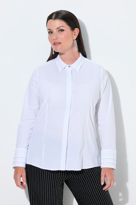 Hemdbluse, Perlenbänder, Hemdkragen, Langarm