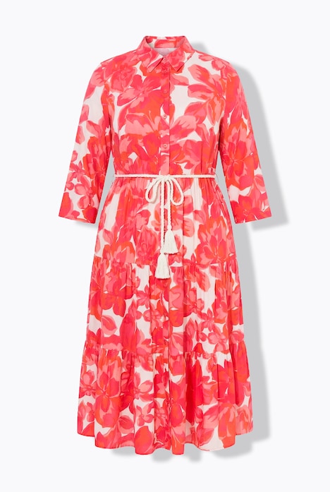 Blusenkleid, A-Linie, Midilänge, Blumen-Muster