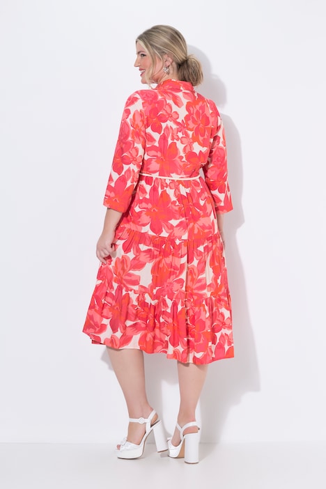 Blusenkleid, A-Linie, Midilänge, Blumen-Muster