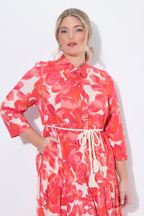 Blusenkleid, A-Linie, Midilänge, Blumen-Muster