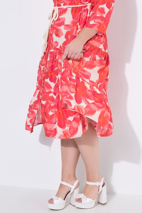 Blusenkleid, A-Linie, Midilänge, Blumen-Muster