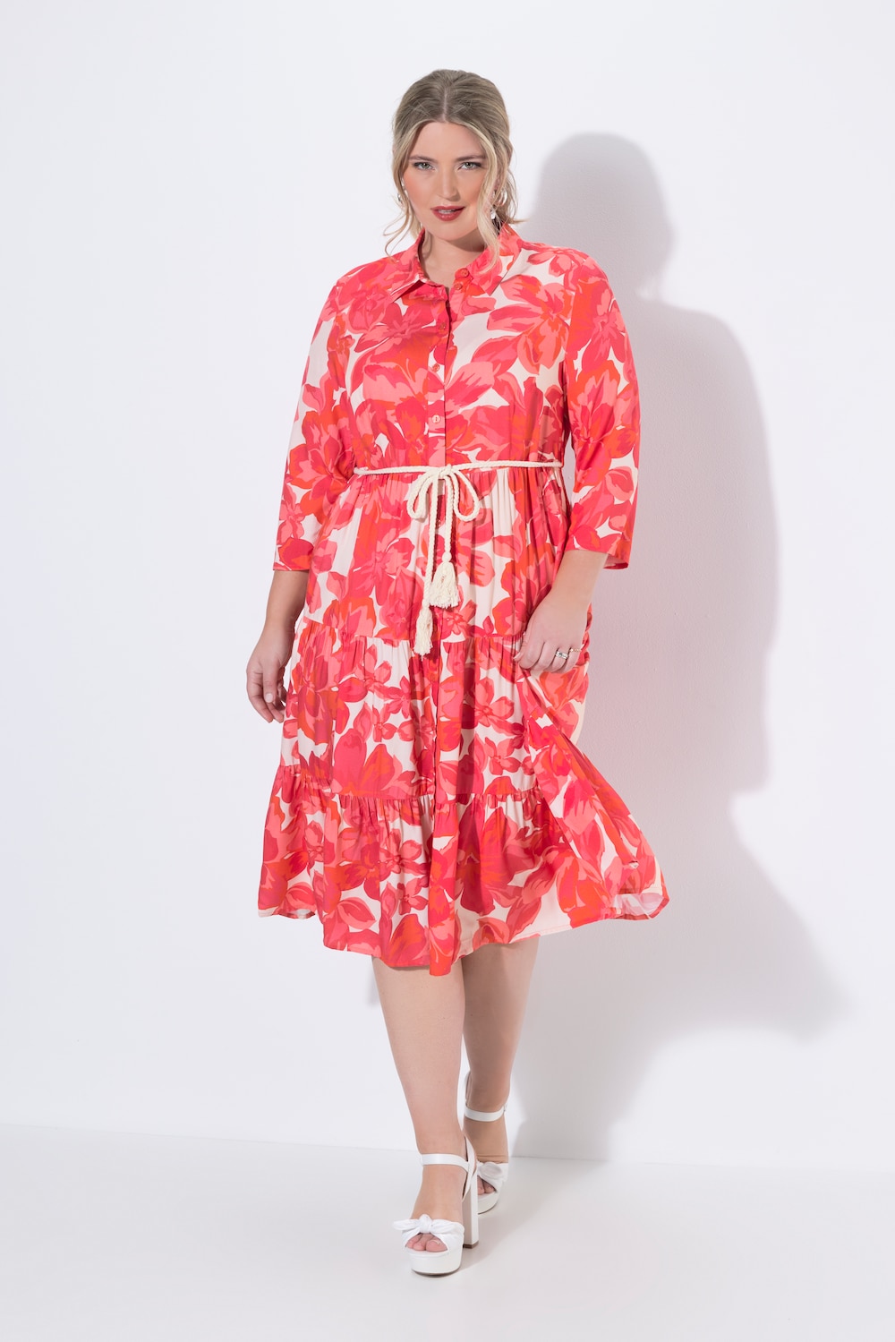 Blusenkleid, A-Linie, Midilänge, Blumen-Muster