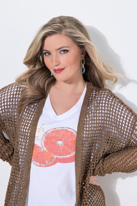 Vest, loose fit, opengewerkt breisel, glittereffect