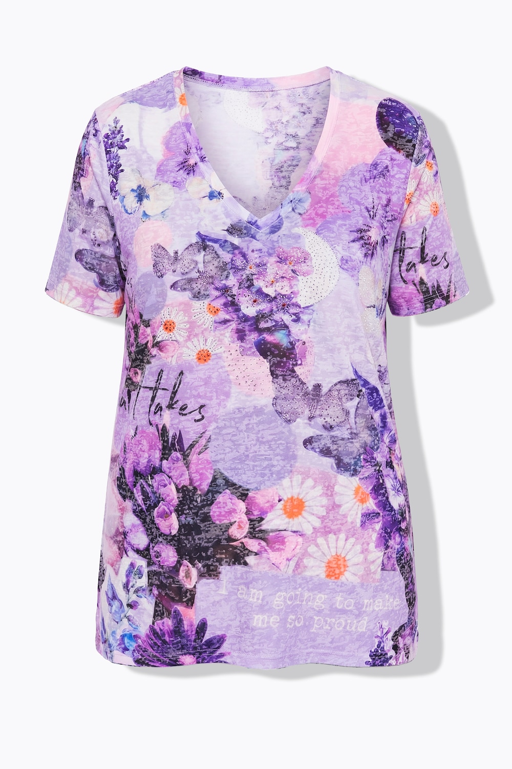 Stora storlekar T-shirt, Dam, lila, storlek: 42, Polyester/Viskos, Mia Moda