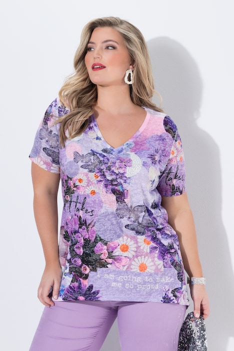 T-paita, A-linjainen, polttokuviojerseytä, kimallekiviä