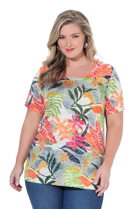 Tričko, komfortní střih, vypalovaný žerzej, třpytivé kamínky