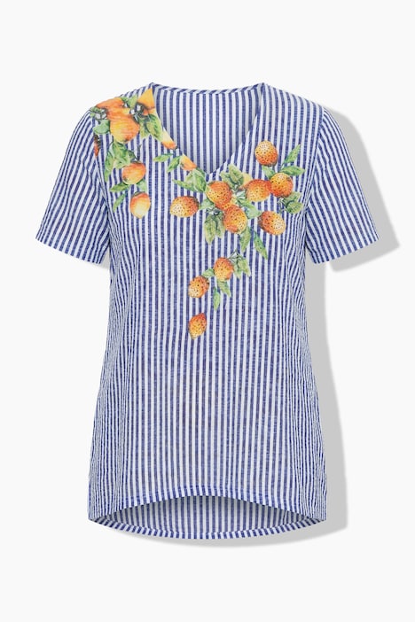 T-shirt, taglio svasato, righe, stampa limoni e strass