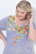 T-shirt, taglio svasato, righe, stampa limoni e strass