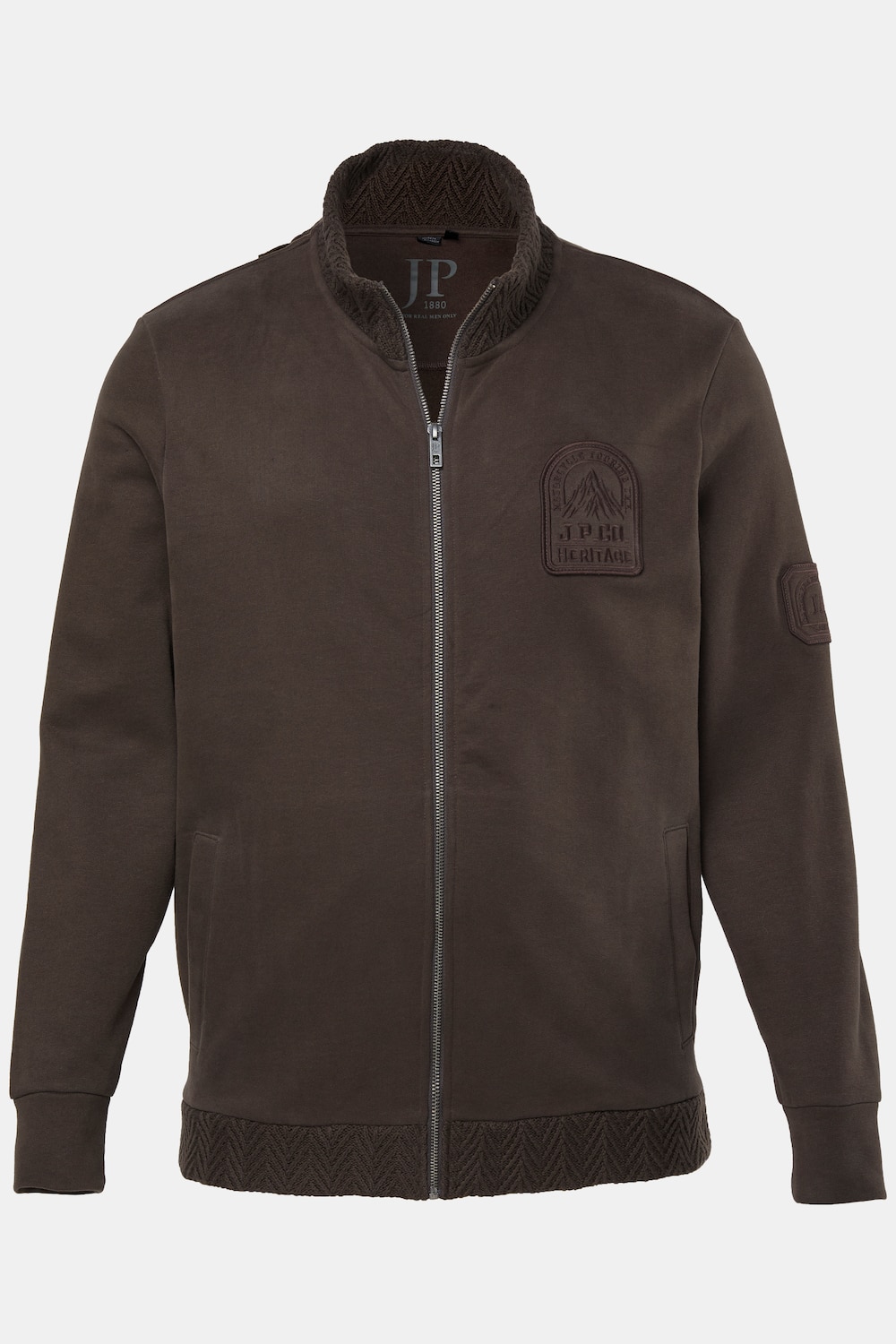 Sweatvest, boordjes met patroon, rits, tot 8XL