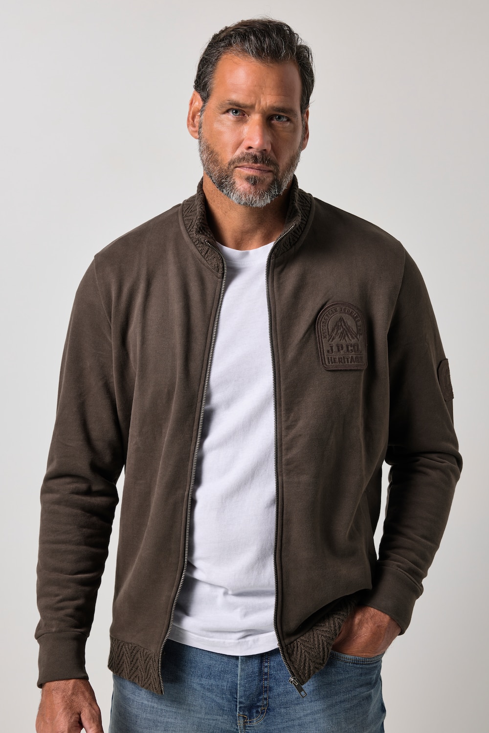 Sweatjacke, Musterbündchen, Zipper, bis 8 XL