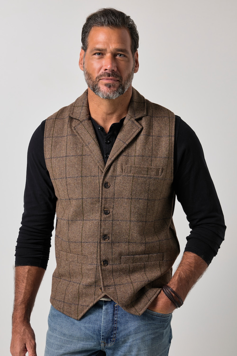 Tweedweste FLEXNAMIC®, Karo, Wollmix, Revers, bis 8 XL