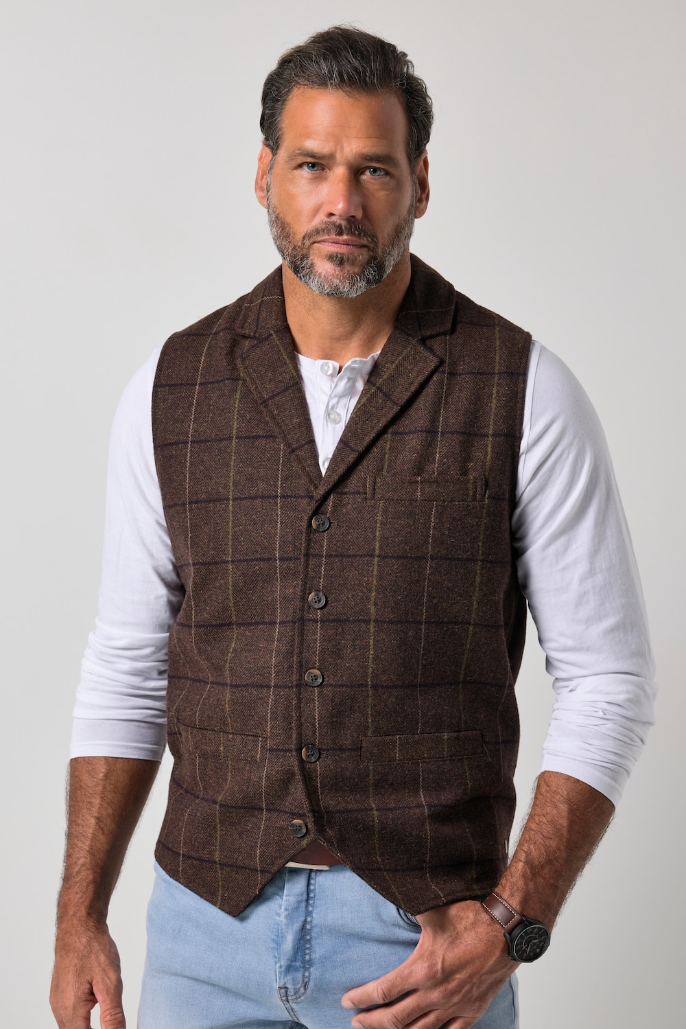 Tweedweste FLEXNAMIC®, Karo, Wollmix, Revers, bis 8 XL