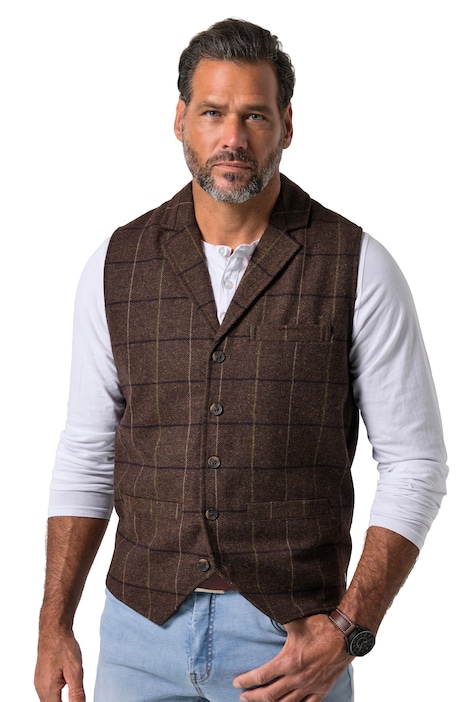 Tvídová vesta FLEXNAMIC®, kostkovaná, vlněná směs, klopy, do vel. 8XL