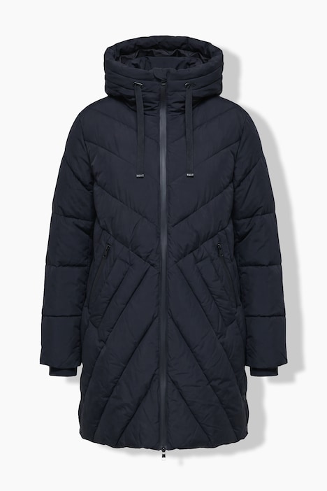 HYPRAR Long-Steppjacke, Kapuze, 2-Wege-Zipper, Windfang