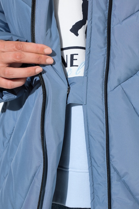 HYPRAR Long-Steppjacke, Kapuze, 2-Wege-Zipper, Windfang