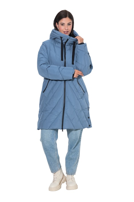 HYPRAR Long-Steppjacke, Kapuze, 2-Wege-Zipper, Windfang