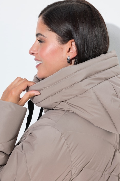 HYPRAR Long-Steppjacke, Kapuze, 2-Wege-Zipper, Windfang