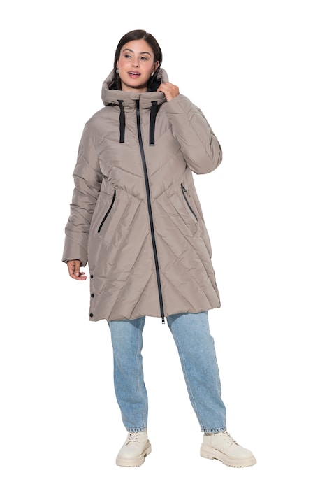 HYPRAR Long-Steppjacke, Kapuze, 2-Wege-Zipper, Windfang