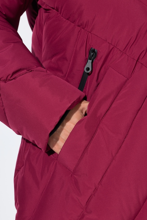 HYPRAR Long-Steppjacke, Kapuze, 2-Wege-Zipper, Windfang