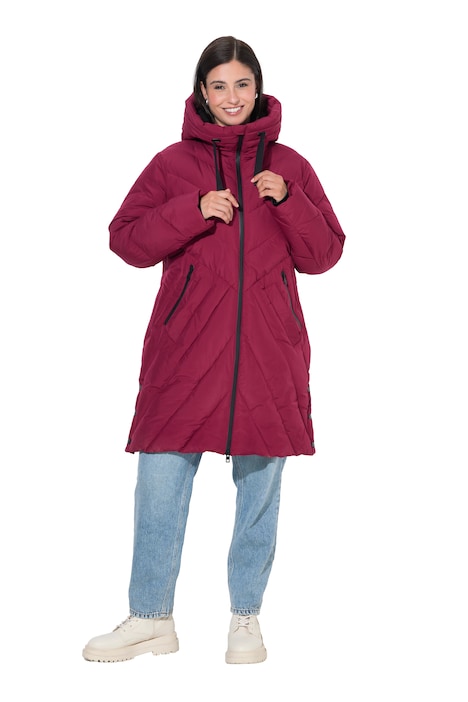 HYPRAR Long-Steppjacke, Kapuze, 2-Wege-Zipper, Windfang