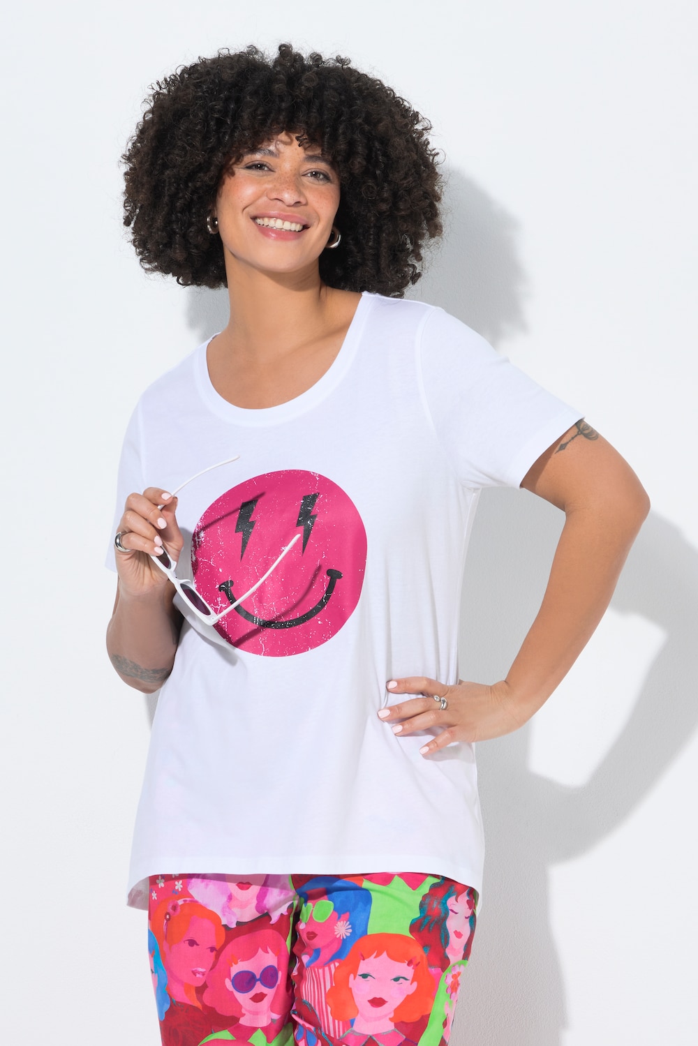 T-skjorte, A-linje, smiley-motiv, halvermet